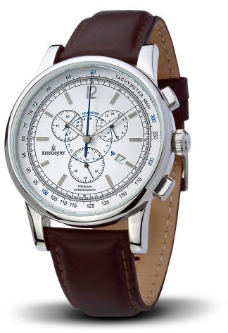 Kronsegler Poseidon stål – vit | Herrkronograf 40 mm | med läderband