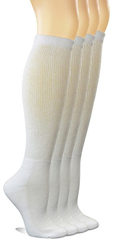 Yomandamor Women's Non-binding Cotton Knee-Hi Diabetic Socks Boot Socks with Cushion Sole and Seamless Toe,4 Pairs L Size