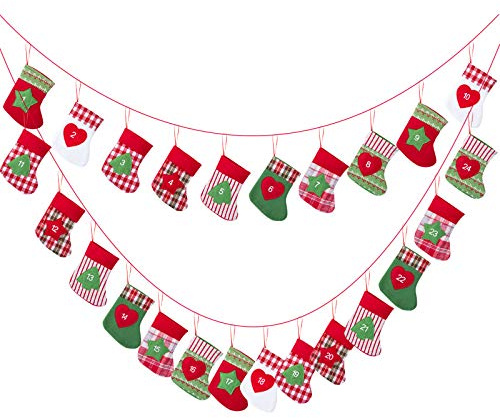 Kesote Adventskalender Zum Befüllen Tüten Stoff Säckchen Selber Aufhängen | 24 Weihnachtskalender Socken 15 x 10 cm, Weihnachten Deko Beutel zu Basteln Strumpf DIY Anhängen Tütchen Filz