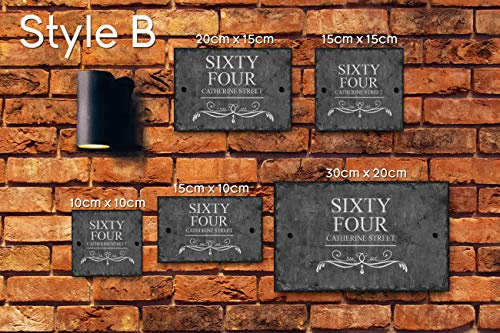 Rustic Natural Slate Door Number House Gate Sign Plaque Sign Personalised Printed Colour Name Plate (Style B)