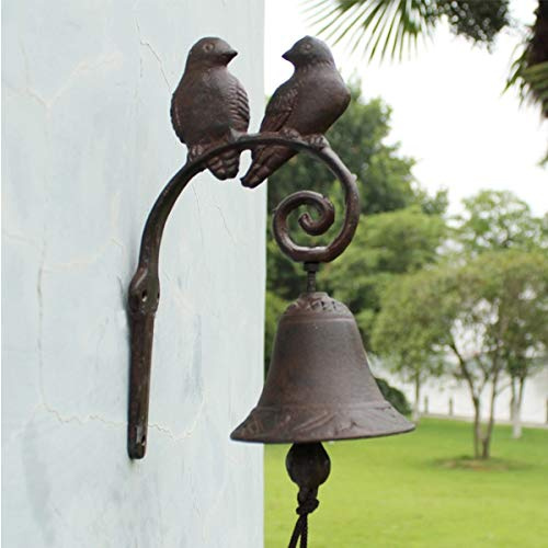 TentHome Antik Glocke Türglocke Rustikal Nostalgisch Gusseisen Vogelmotive, braun Landhaus Gartendeko