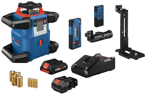 BOSCH GRL4000-80CHV REVOLVE 18V Connected Self-Leveling Horizontal/Vertical Rotary Laser, Includes CORE18V 4 Ah Battery & Charger, Receiver, Wall Mount, Remote Control, Carrying Case, & Accessories