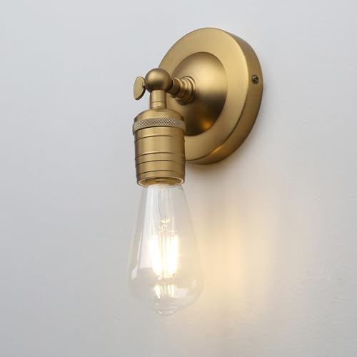Phansthy Simple Style Retro Industrial Wall Light One-Head Wall Lamp Without Shade Vanity Mirror Lighting Suit for E27 Bulbs (Antique Brass)