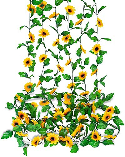 Ouddy Daily 6 Stück künstliche Sonnenblumen-Girlande, Dekoration, künstliche Blumen, Girlande, künstliche Blumen, Hochzeit, für Haus, Garten, Party, Wanddekoration