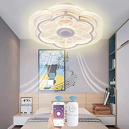 VOMI LED Musik Deckenleuchte mit Ventilator und Fernbedienung Fan Deckenleuchte Dimmbar Schlafzimmer Flach Leise Deckenventilator mit Beleuchtung Bluetooth Lautsprecher für Kinderzimmer Wohnzimmer