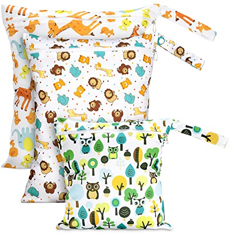 Navaris 3 Stück Nasstasche Wetbag - Windeltasche wasserabweisend - Windelbeutel Tasche für Windeln Badekleidung Schmutzwäsche - wiederverwendbar