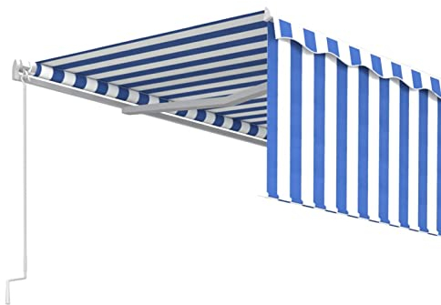 Susany Gelenkarmmarkise Einziehbar mit Volant Markise Sonnenmarkise Balkonmarkise Sonnenschutz Sichtschutz Garten Terrasse Balkon Außenmarkise Markisengröße: 500 x 300 cm (B x H),Blau und Weiß