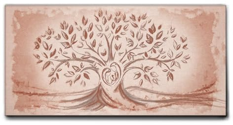 Giallobus - Quadro - 09 - Capezzale Moderno - Sacra Famiglia e Albero della Vita - Rosa Antico - Tela Canvas Telaio Premium Alto Spessore - 140x70 - Pronto da Appendere - Quadri Moderni per la casa