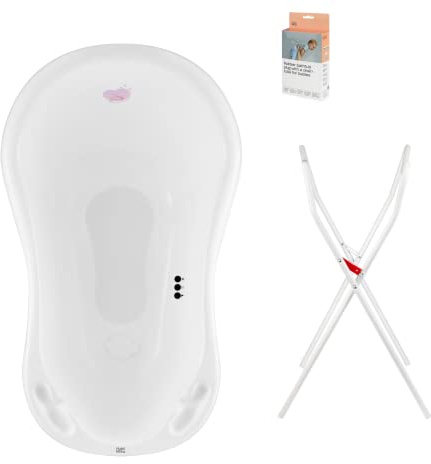 Hylat Baby Babybadewanne mit Thermometer, Gestell und Abfluss - ergonomisch und komfortabel für Neugeborene und Babys
