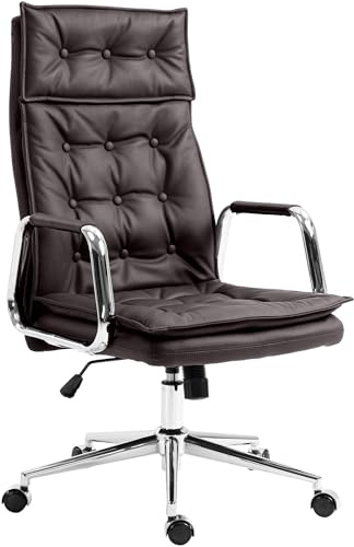 CLP Bürostuhl ergonomisch Leder Sotira, Schreibtischstuhl höhenverstellbar stufenlos und 360° drehbar, Drehstuhl mit Leichtlaufrollen Farbe braun
