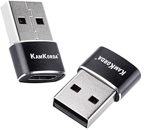 KamKorda USB A to USB C Adapter 2 Pack, Type C to USB Converter, Male to Female Adaptor, 5Gbps High Speed Data Transfer, Compact Zinc Alloy, Black