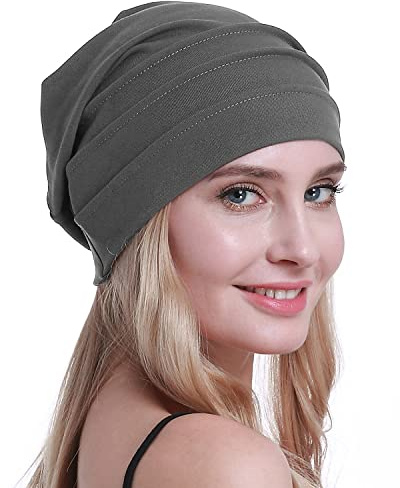 osvyo Cotton Chemo Hats Soft Caps Cancer Headwear for Women Hair Loss Sealed Packaging, Dark Grey, One Size Fits All