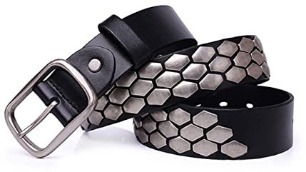 WRJAHCG Damengürtel,Nietengürtel Damen,Nietengürtel Im Punkfischschuppen-Stillegierungsschnalleleder,Schwarz,115cm/45.3''