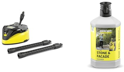 Kärcher Flächenreiniger T-Racer T 7 Plus (Spritzwasserschutz, für große Flächen, Zwei Flachstrahldüsen, Handgriff für senkrechtes Arbeiten, Powerdüse) & Stein- und Fassadenreiniger 3-in-1 (1 l)