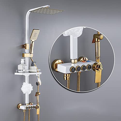 Ddasam Duschsystem mit Thermostat, Duschsystem mit Thermostat Regendusche mit armatur, (Duschset inkl. Verstellbar Duschsäule, 11 Zoll Kopfbrause,1500mm Schlauch,Thermostat-Brausegarnitur)