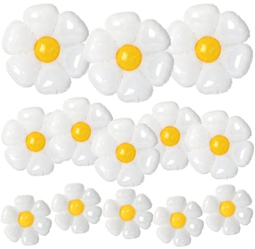NOVWANG Daisy Balloons, 18pcs White Daisy Flower Balloons Party Decorations for Birthday Wedding Baby Shower Party Decorations Supplies（Huge Balloon X 3, Medium X 5, Small X 10）