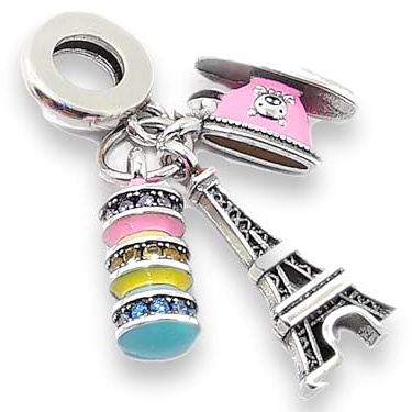 Streetculture Eifelturm Paris Macaron Urlaub Frankreich Europa - Charm 925 Silber Bettelarmband Anhänger Zubehör Sammelband Sterlingsilber