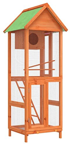 vidaXL Bird House, Bird Aviary with Nesting Box and Perch, Bird Cage for Garden Backyard, Finch Martin House, Brown Solid Wood Pine