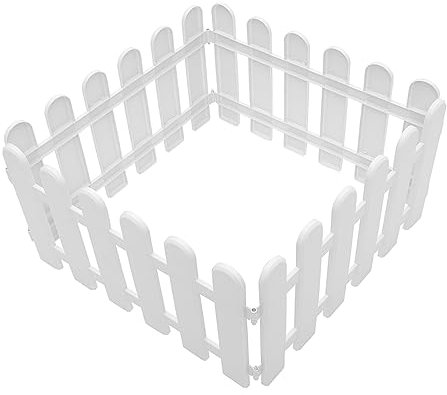 YARNOW Gartenzaun Kunststoff Weiß 4 Stück Zaunelemente für Gartenbegrenzung Hofzaun Terrassenzaun Rasenkanten Blumenbeet Leicht und Tragbar Runde Holzmaserung 50 X 30cm für Innen und Außendekoration
