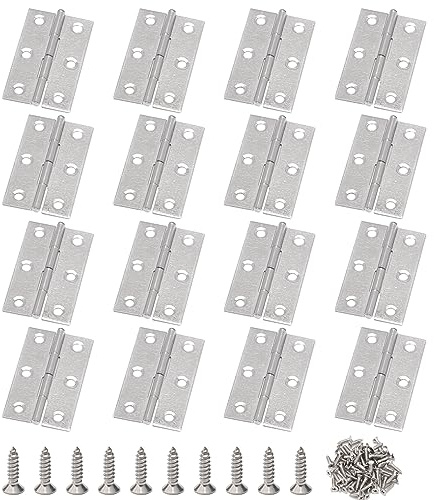 Unxuey Türscharniere, 16 Stück 55 x 33mm klappbare Scharniere, Edelstahl-Möbelscharniere mit Schrauben für Tore, Fenster, Schränke, Schubladenboxen