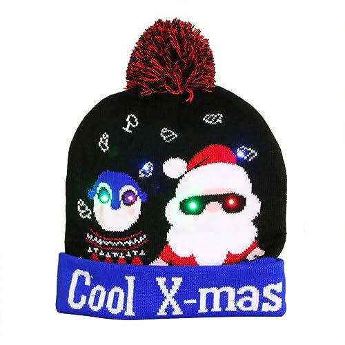 JAWSEU Leuchtende Weihnachtsmütze, LED-Weihnachtsmütze mit 6 bunten Lichtern, Weihnachten Beanie Mütze Warme Kappe Unisex Wintermütze Strickmütze Schneemütze für den Außenbereich Partygeschenk