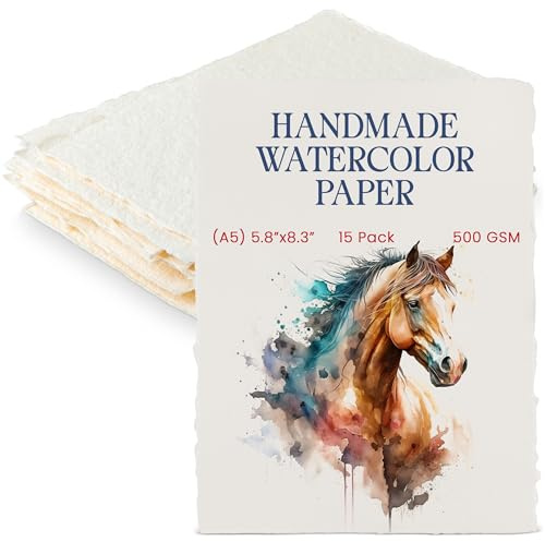 Wanderings Papel Grueso Para Acuarela Hecho A Mano Con Borde Rasgado A5-15x21 cm - 500 GSM, Papel Marfil Texturizado Para Técnicas Mixtas, Prensado En Frío Y Fabricado Con Algodón Reciclado - 15