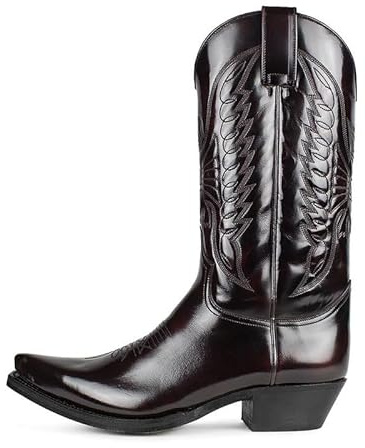 XBTEVUDAK Western Boots Cowboy Boots Pointed Toe Vintage Square Toe Chunky Block Heel Pointed Mid-Calf Leather Traditional Boots