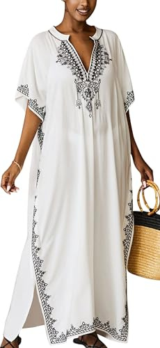 AIEOE Maxi Peignoir Cache-Maillots Femme Été Caftan Longue Robe de Plage avec Surf Sauna Plage Blanc C