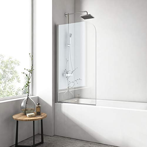 EMKE Paroi de baignoire 1 volet - 70 x 140 cm,Chrome | 6mm verre de sécurité - 180° balançoire - Revêtement nano facile à nettoyer