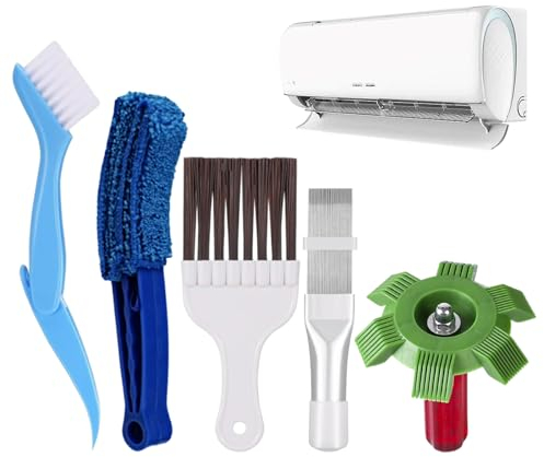 5 Pièces Brosse de Nettoyage pour Ailettes de Climatiseur Kit, Peigne à Ailettes avec Accessoires Nettoyage d'Ailettes AC, Brosse de Nettoyage Fentes, Peigne d'Aileron de Condensateur pour Radiateur