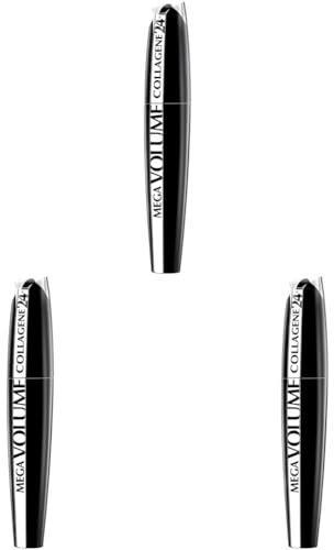 L'Oréal Paris Mega Volume Collagene 24h Mascara, schwarz - Wimperntusche für mega voluminöse Wimpern - 3er Pack (1 x 9 ml)