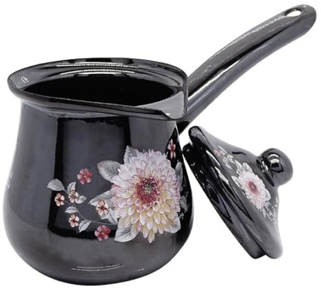 JMAHM Emaille Kaffeekanne Cezve Teekanne Wasser Kanne mit Schnabel und Deckel (Schwarz, 680ml)