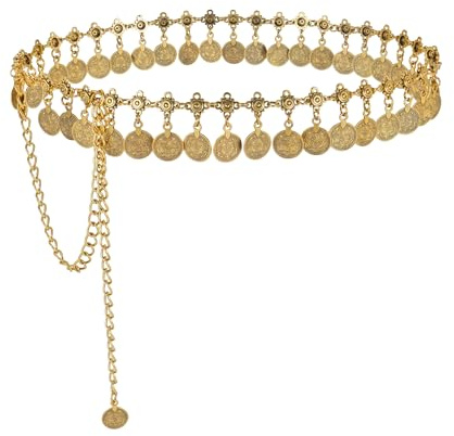 Faletony Damen Concho Kettengürtel Gold Kettengürtel Metall Körperkette Fransen Taillenkette Mode Elegant Dekorativer Gürtel für Jeans Kleider