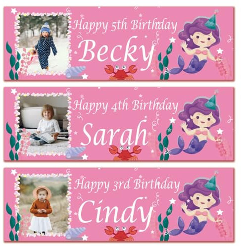 Personalisiertes Geburtstagsbanner Foto Meerjungfrau Kinder Mädchen Kinder Party Poster Dekoration Geschenk