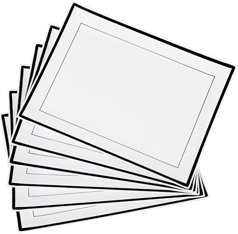 MATANA 6 Plateaux de Service en Plastique Blanc avec Bordure Noir, 30x23cm - Solides et Réutilisables - Plateau Rectangulaire pour Traiteur, Buffets, Mariages, Anniversaires, Noël, Fêtes