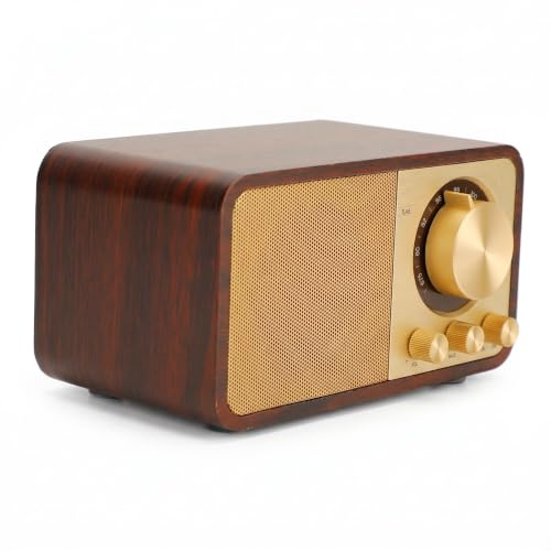 Bewinner Haut-parleur Bluetooth rétro en bois, haut-parleur sans fil portable vintage, carte TF, AUX, entrée USB, petit haut-parleur Bluetooth vintage pour cadeau, fête, voyage, bureau, maison en bois