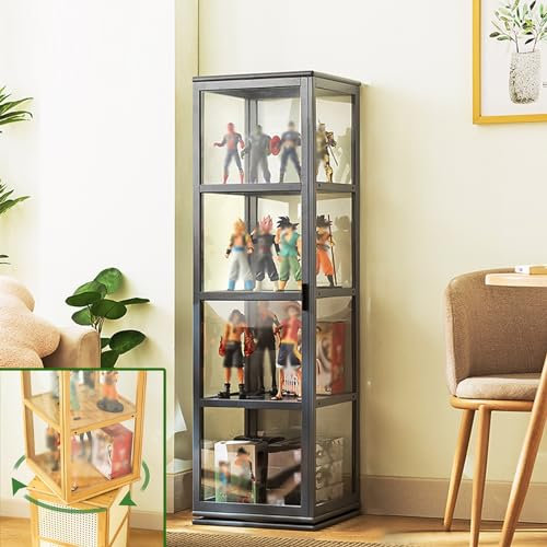 GLJTUO Vitrine Für Sammlerstücke/Vitrine Mit Acryl-Schranktür, Schranktür Versiegelt, Staubdicht, Leicht Zu Reinigen, Vitrine Aus Natürlichem Bambusmaterial,Grey-37x37x127cm/14.6x14.6x5