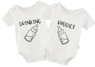 QIANWANYI Baby Zwillinges Baby Bodys Drinking Buddies Neugeborenen Strampler Jungen Mädchen Geschenk Zwillinge Babybekleidung