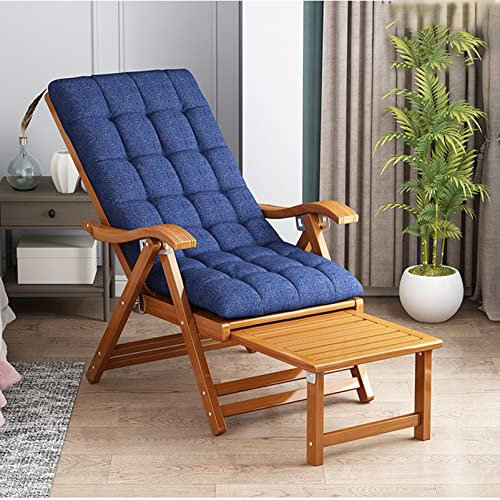 CWCQGH Sonnenliegen aus Holz für den Garten, Klappstuhl, Bambus-Liegestuhl, klappbarer Schaukelstuhl, Balkon, Loungesessel für Zuhause,Blue Cushion