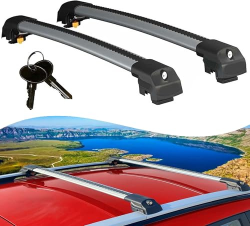 Axenture Lockable Roof Bars fit Raised Rails For Renault Duster (Hs) 2014-2017; Heavy Duty Aluminum Roof Rails Cross Bar, Ideal Car Roof Rack Bars for Luggage 2 Pcs Rail Carrier (Grey)