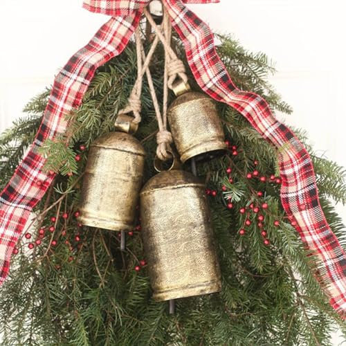 3 Stück Vintage Style Hängende Eisen Metall Kuhglocken, Vintage Weihnachts Bronzene Kuhglocken, Messing Riesen-Kuhglocke Dekoration Weihnachten Glöckchen Kunstwerk