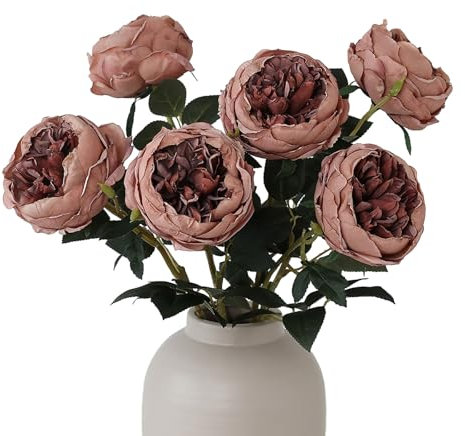 mizii Künstliche Rosen, gebrannte rosa, künstliche Seidenrosen, Blumen mit langem Stiel, für Hochzeitsdekorationen, Tischdekoration, Blumenarrangement, Heimdekoration, 6 Stück