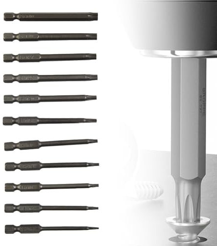 Juego de puntas de destornillador Torx de seguridad hexagonal, 11 piezas, cabeza magnética extra larga de 75 mm, adecuado para varios destornilladores