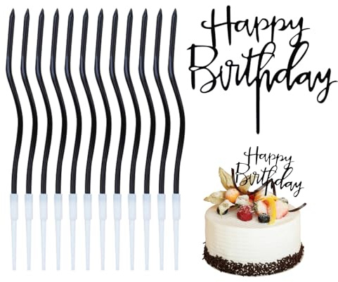 NYGGTYK 12 Pezzi di Candele Curve E 1 Pezzo di Inserto per La Torta, Decorazioni per Torte, Candele Creative, Forniture per Feste di Compleanno