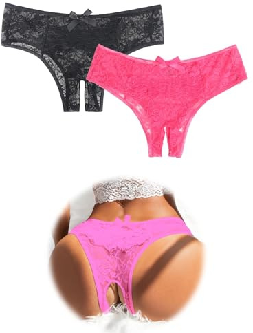 ohmydear Sexig tanga-stringtrosa, dam, sexig chic blommig spets, trosor och öppna trosor, underkläder, sömlösa andas korta trosor, sexig outfit, underkläder, M