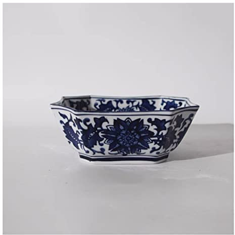 Frutero Nuevo Chino de cerámica Azul y Blanca, Plato Hondo para Guardar Aperitivos, Mesa de Centro para Sala de Estar, decoración de Porche, Cesta de Frutas Decorativa pa