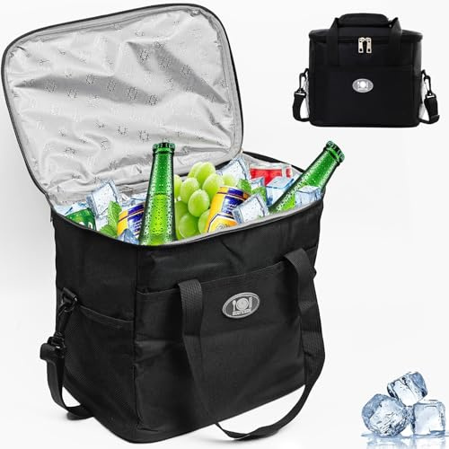 Cveenk Kühltasche Faltbar 16L, Tragbare Kühlbox mit wasserdichter Isolierung, Wiederverwendbare Thermotasche Isoliertasche Coolerbag Picknicktasche Lunchtasche für Auto Büro Arbeit (Schwarz)