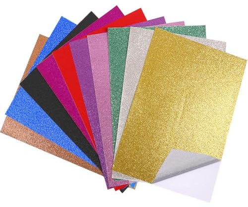 20 Blatt Buntes Glitzerpapier zum Basteln, A4 Selbstklebende Glitzer Papier, Glitzerndes Bastelpapier, Glitterpapier Glitterkarton für DIY Handwerk, Grußkarten, Scrapbooking (21 x 29.7 cm, 10 Farben)