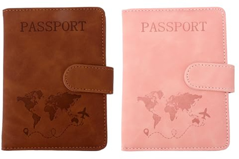 lasuroa 2 Reisepasshüllen, Wasserdicht Brieftaschen-Etui für Reisepasshüllen mit Magnetverschluss Unverzichtbares Reisezubehör für Männer und Frauen (Pink & Braun)