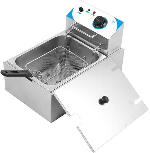 Stalwart Commercial Electric Fryer – Single Tank, 10 Litre Capacity, 2.5kW Countertop Deep Fat Fryer – Stainless Steel Design for Professional Kitchens